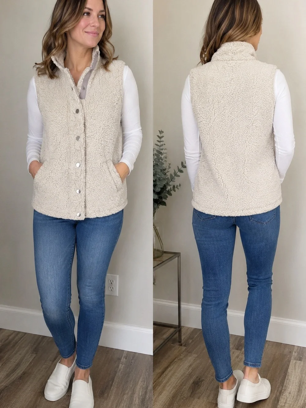 Thread & Supply Sherpa Vest Women's Medium Light Gray Cream
